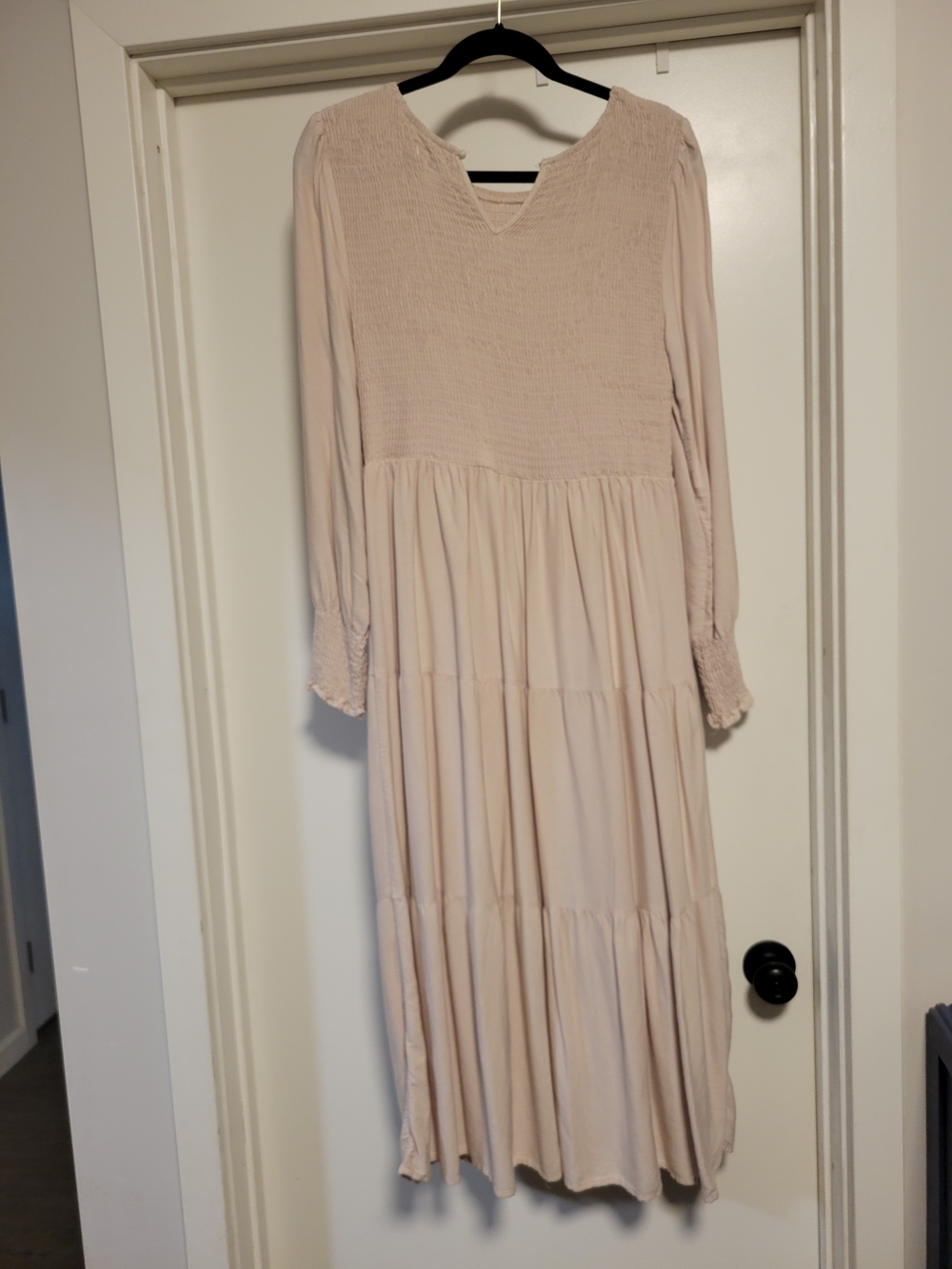 Light Beige Long Sleeve Tiered Maxi Dress